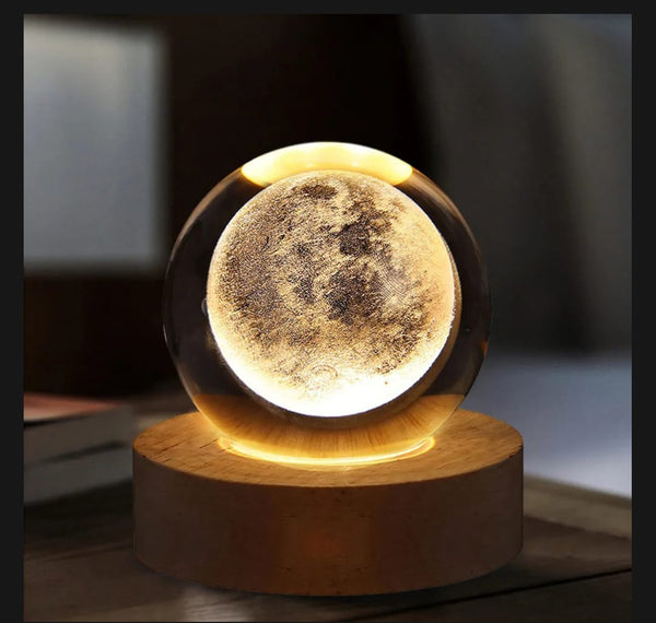 Axelora™3D Moon Crystal Ball Night Light with Elegant Wooden Base