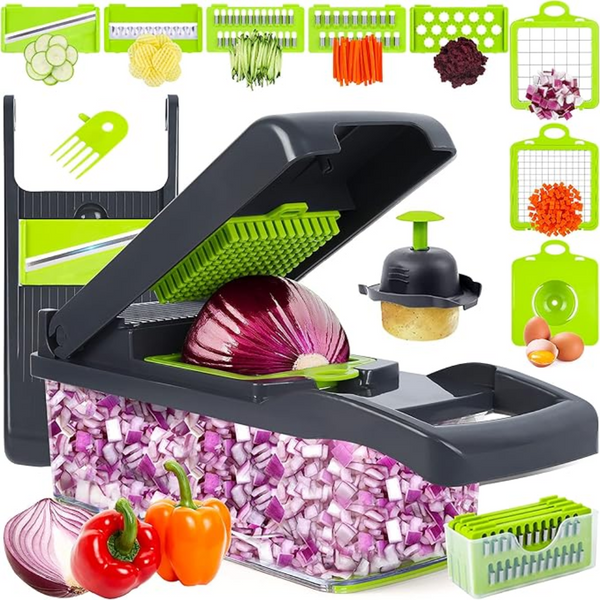 MultiChop 16-in-1 Vegetable & Fruit Chopper with Basket, Multifunctional Food Chopper